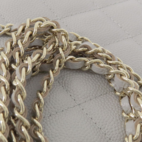CHANEL Shoulder Bag Caviar skin gray Chain Wallet Matelasse COCO Mark Gold Metal