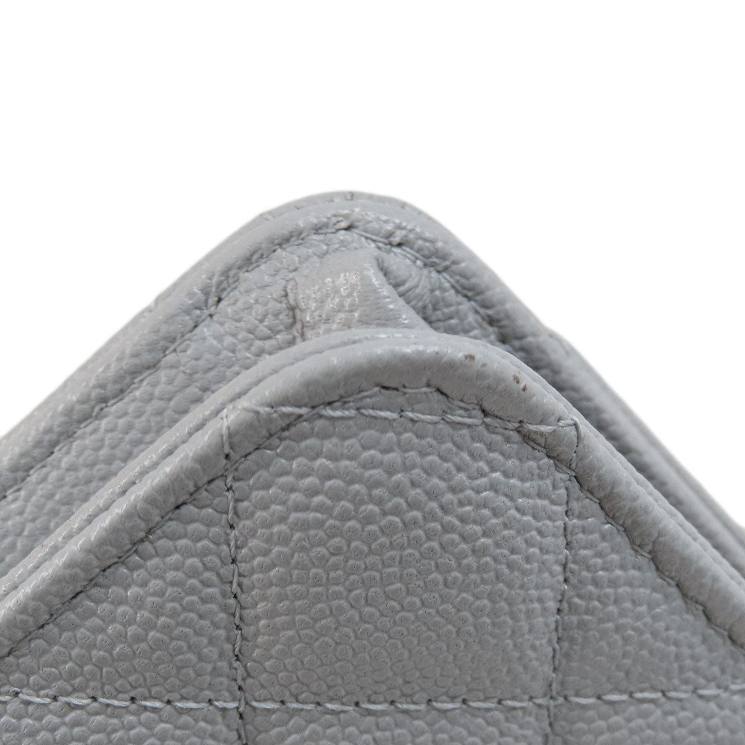 CHANEL Shoulder Bag Caviar skin gray Chain Wallet Matelasse COCO Mark Gold Metal