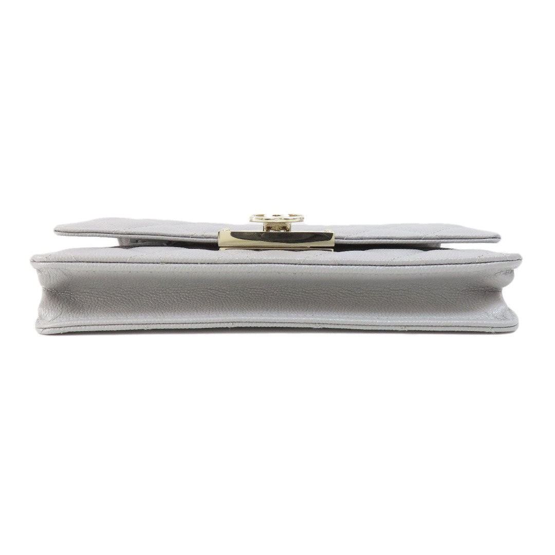 CHANEL Shoulder Bag Caviar skin gray Chain Wallet Matelasse COCO Mark Gold Metal