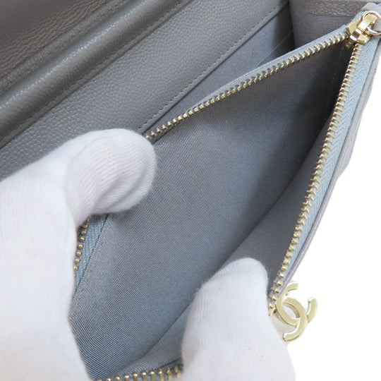 CHANEL Shoulder Bag Caviar skin gray Chain Wallet Matelasse COCO Mark Gold Metal