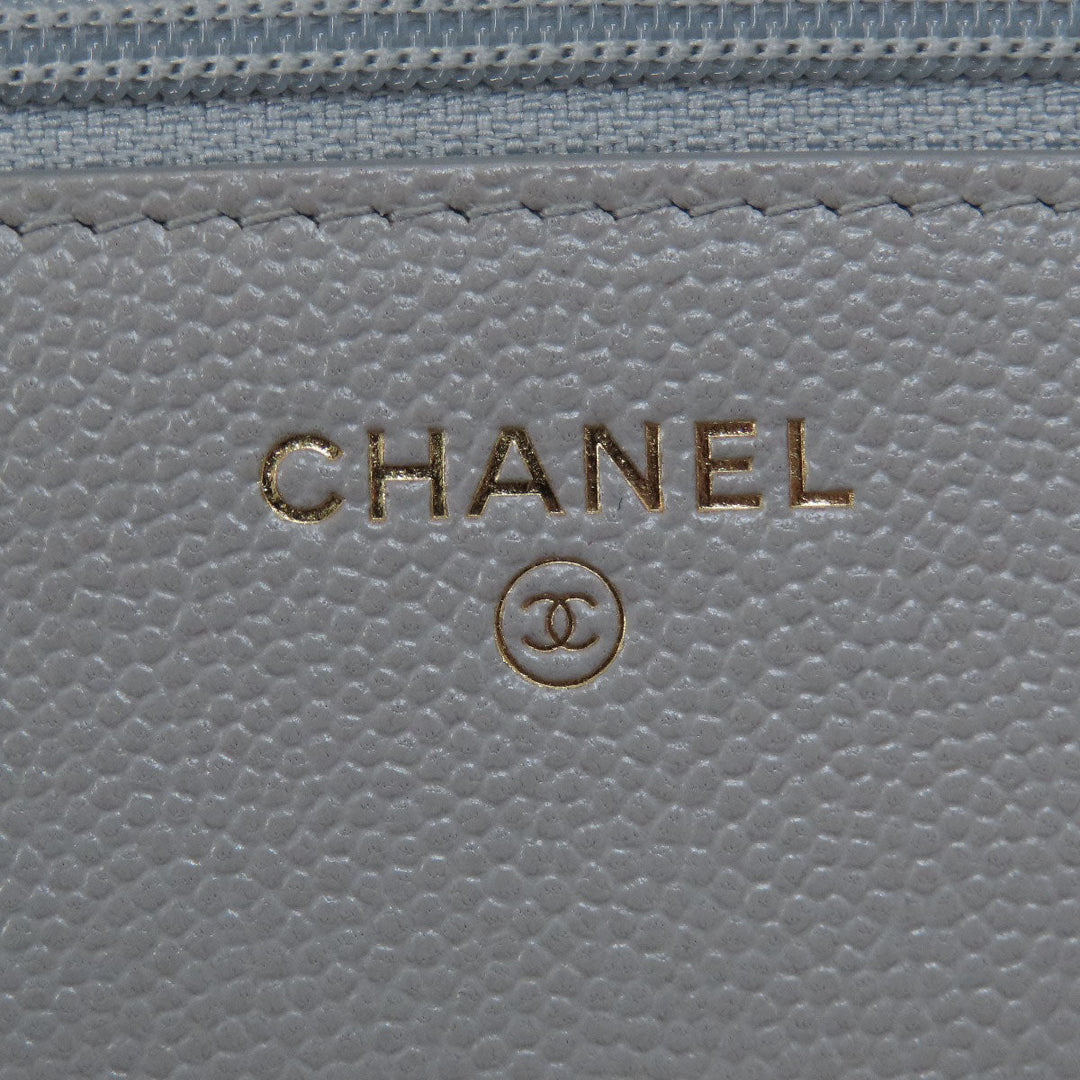 CHANEL Shoulder Bag Caviar skin gray Chain Wallet Matelasse COCO Mark Gold Metal
