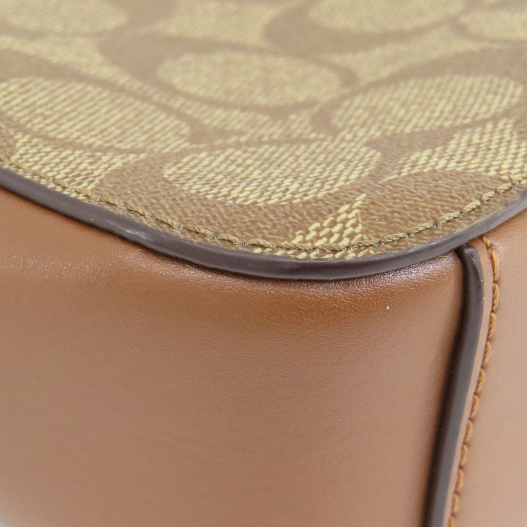 COACH Shoulder Bag 91677 PVC Brown Signature 2WAY Women Used Authentic