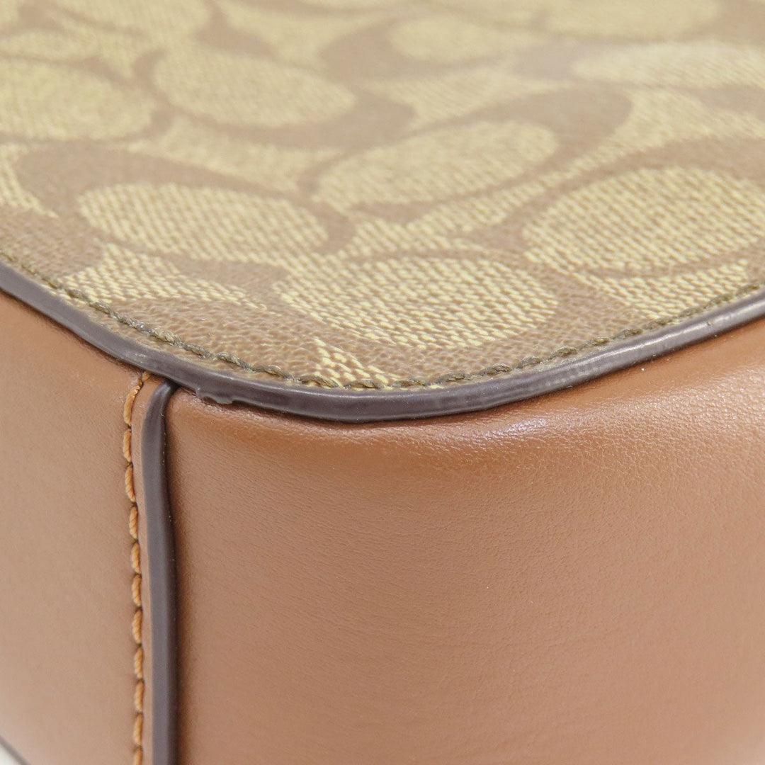 COACH Shoulder Bag 91677 PVC Brown Signature 2WAY Women Used Authentic