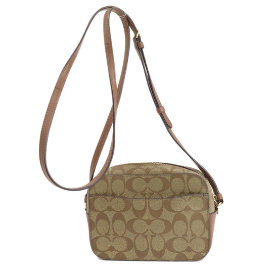 COACH Shoulder Bag 91677 PVC Brown Signature 2WAY Women Used Authentic