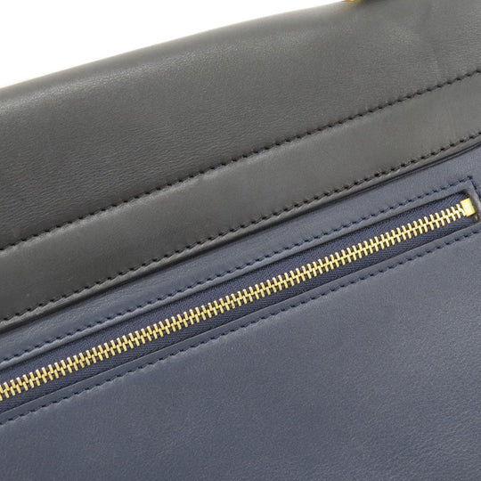 CELINE Tote Bag Leather, Canvas Navy Trapeze Women Used Authentic