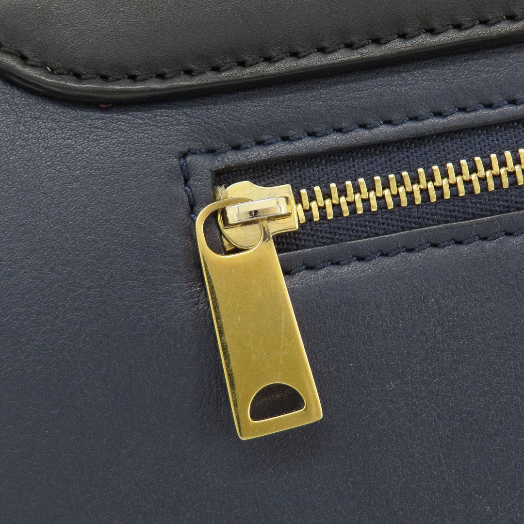 CELINE Tote Bag Leather, Canvas Navy Trapeze Women Used Authentic