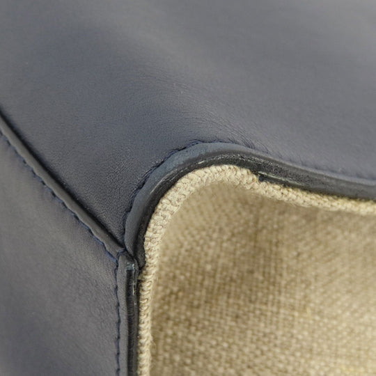 CELINE Tote Bag Leather, Canvas Navy Trapeze Women Used Authentic