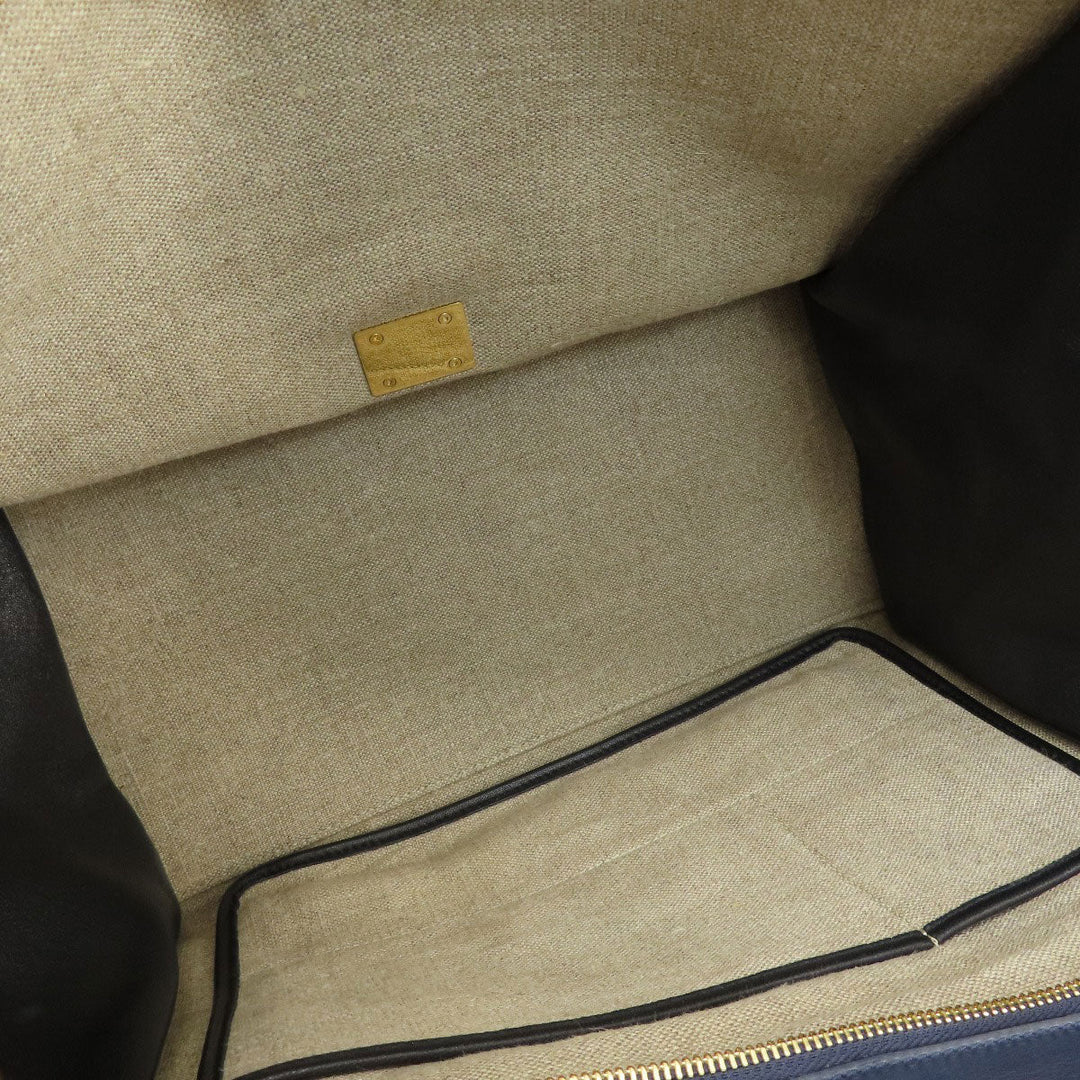 CELINE Tote Bag Leather, Canvas Navy Trapeze Women Used Authentic