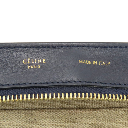 CELINE Tote Bag Leather, Canvas Navy Trapeze Women Used Authentic