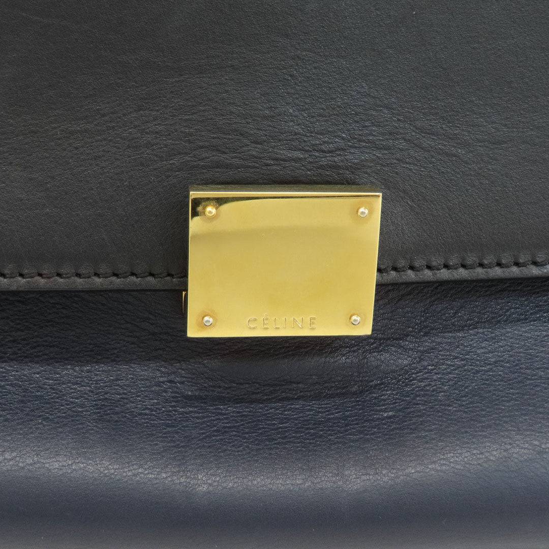 CELINE Tote Bag Leather, Canvas Navy Trapeze Women Used Authentic