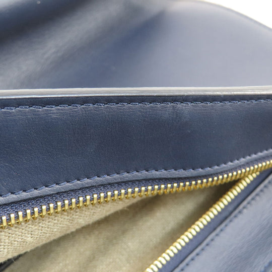 CELINE Tote Bag Leather, Canvas Navy Trapeze Women Used Authentic