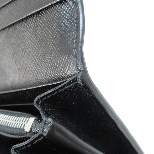 PRADA Long Wallet Purse 1MH132 leather black Saffiano pin badge Women Used Authentic