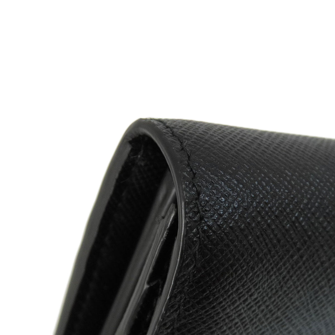 PRADA Long Wallet Purse 1MH132 leather black Saffiano pin badge Women Used Authentic