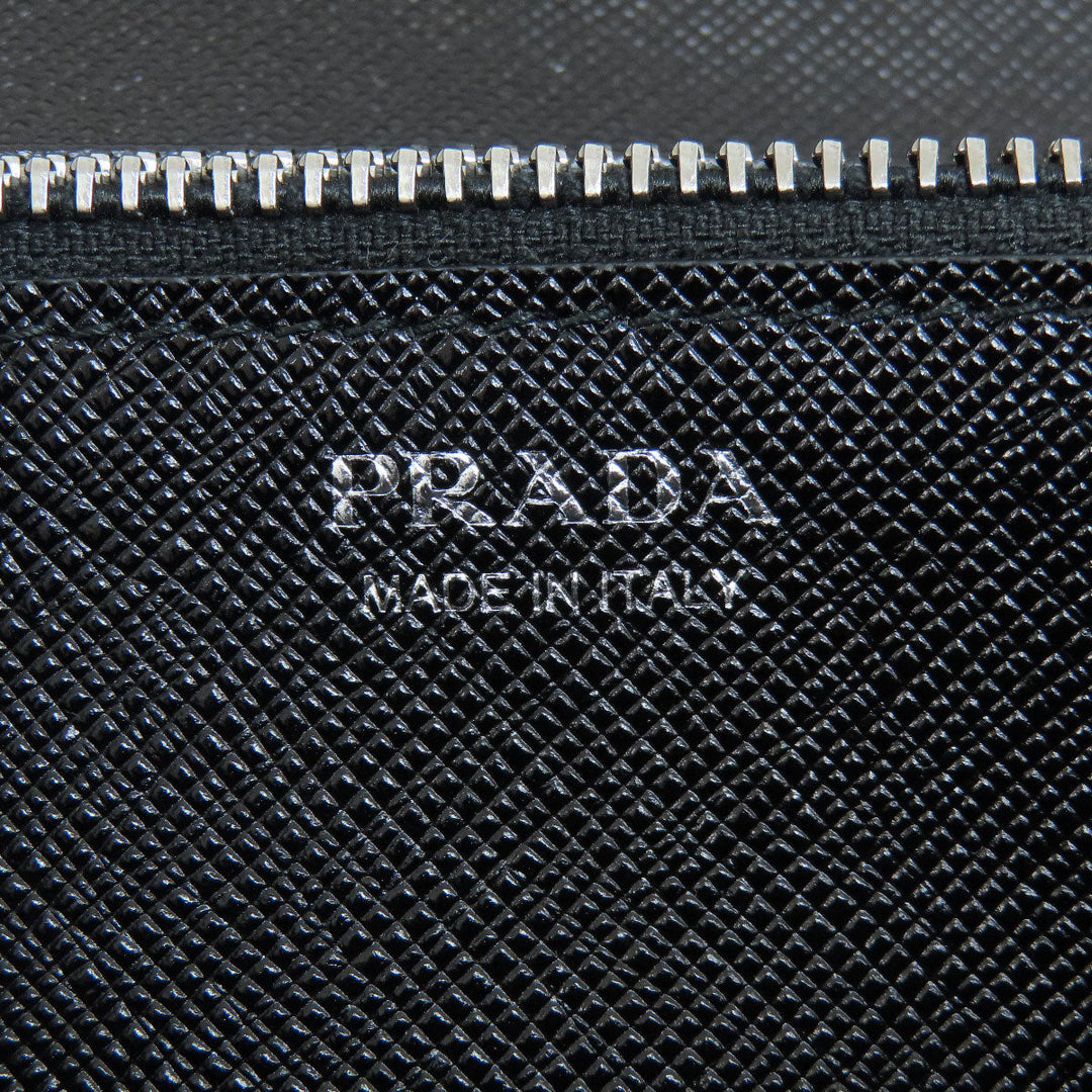 PRADA Long Wallet Purse 1MH132 leather black Saffiano pin badge Women Used Authentic