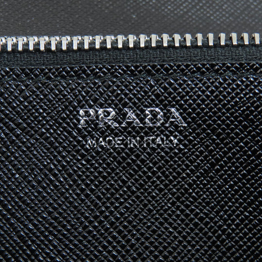 PRADA Long Wallet Purse 1MH132 leather black Saffiano pin badge Women Used Authentic