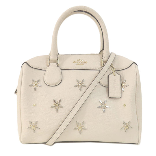 COACH Handbag F73172 leather white Flower 2WAY Women Used Authentic