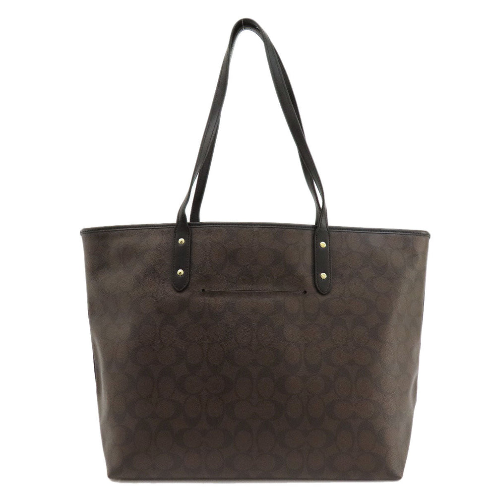COACH Tote Bag F14929 PVC Brown Signature Women Used Authentic