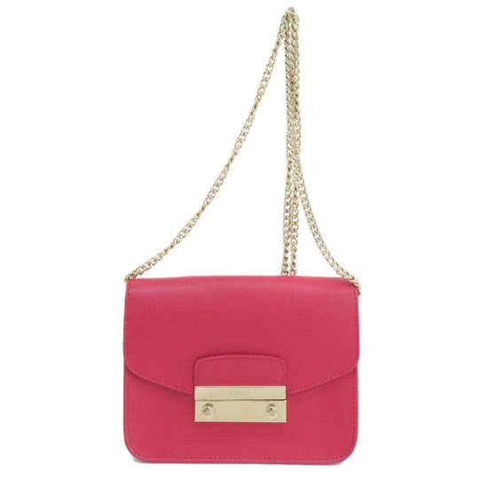 Furla Shoulder Bag leather Red metropolis Women Used Authentic