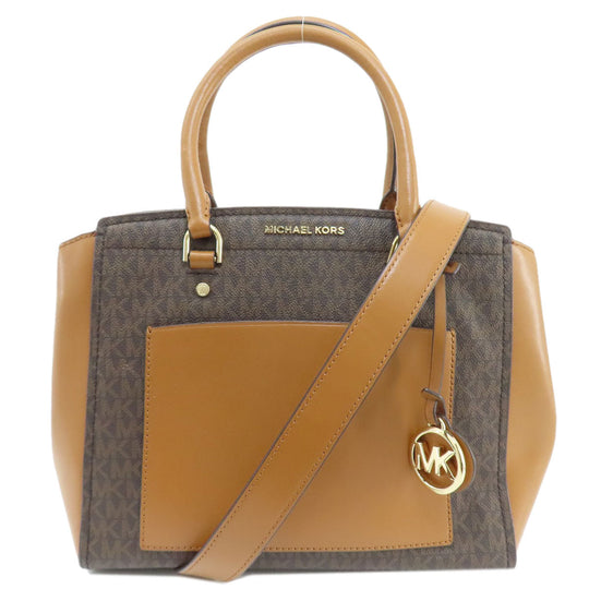 MICHAEL KORS Tote Bag PVC Brown MK Signature 2WAY Women Used Authentic