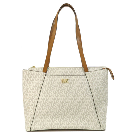 MICHAEL KORS Tote Bag PVC white MK signature Women Used Authentic