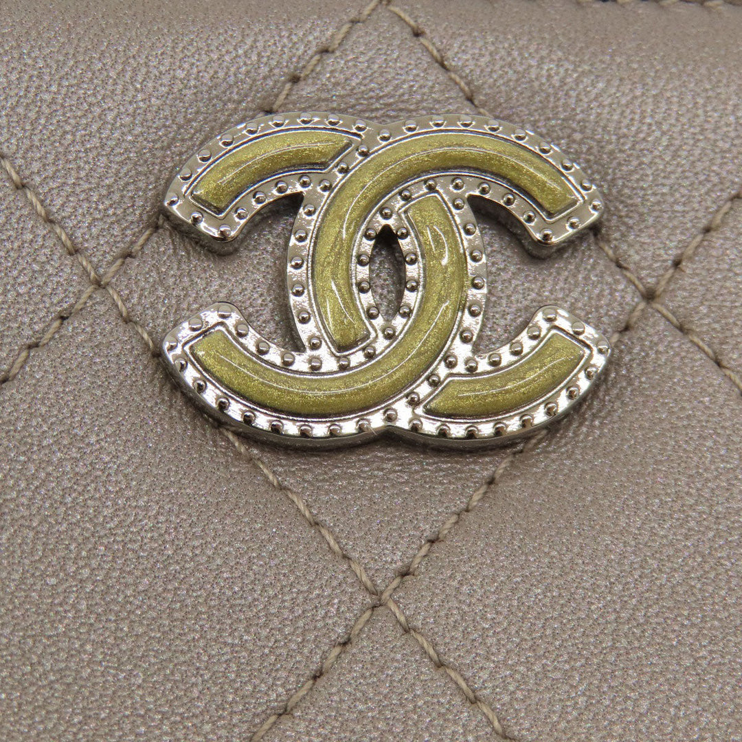 CHANEL Shoulder Bag Calfskin Brown Matelasse SilverMetal