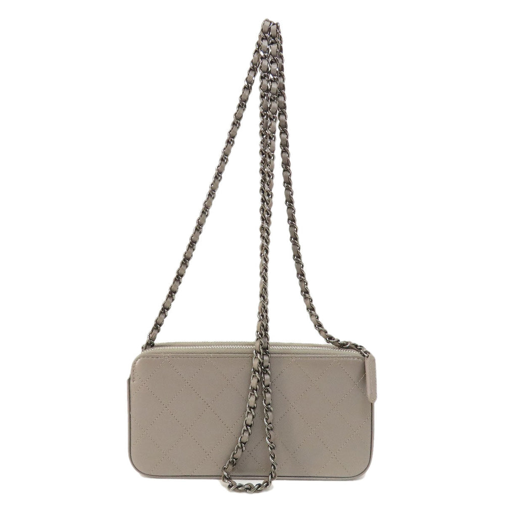CHANEL Shoulder Bag Calfskin Brown Matelasse SilverMetal