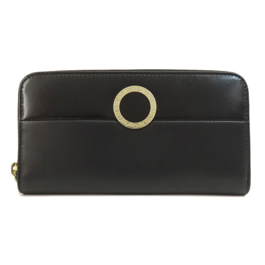 BVLGARI Long Wallet Purse leather black Bulgari Bulgari Zip Around Women Used Authentic