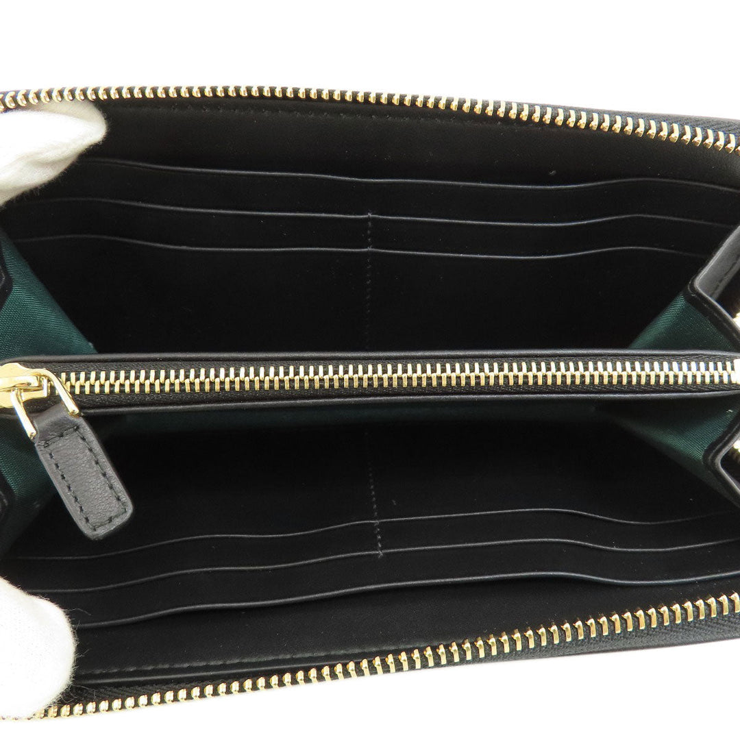 BVLGARI Long Wallet Purse leather black Bulgari Bulgari Zip Around Women Used Authentic