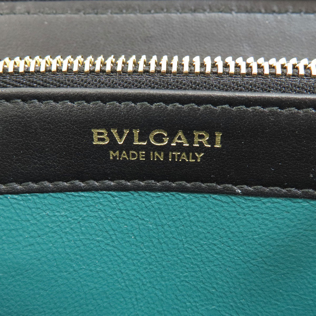 BVLGARI Long Wallet Purse leather black Bulgari Bulgari Zip Around Women Used Authentic