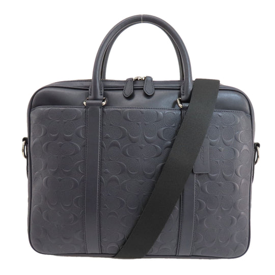 COACH Business bag leather Navy Signature 2WAY Women Used Authentic
