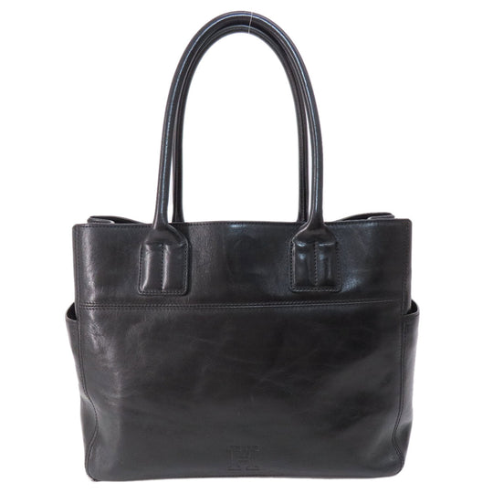 HIROFU Tote Bag leather black logo Women Used Authentic