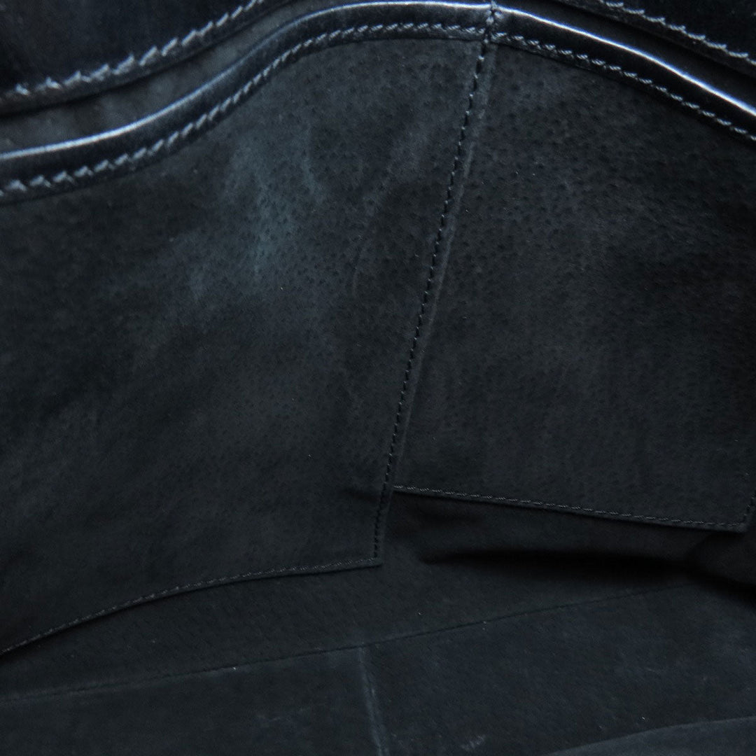 HIROFU Tote Bag leather black logo Women Used Authentic