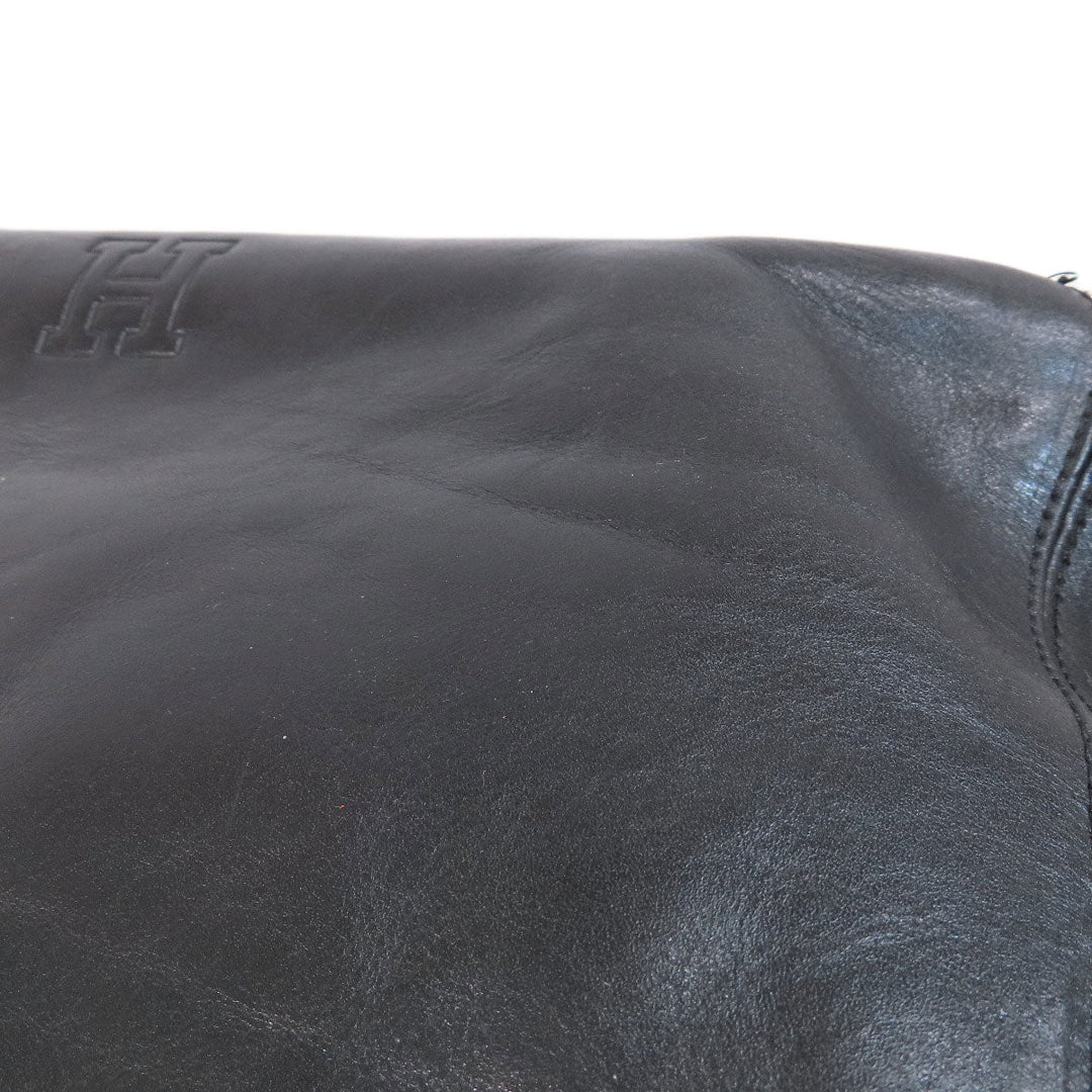 HIROFU Tote Bag leather black logo Women Used Authentic