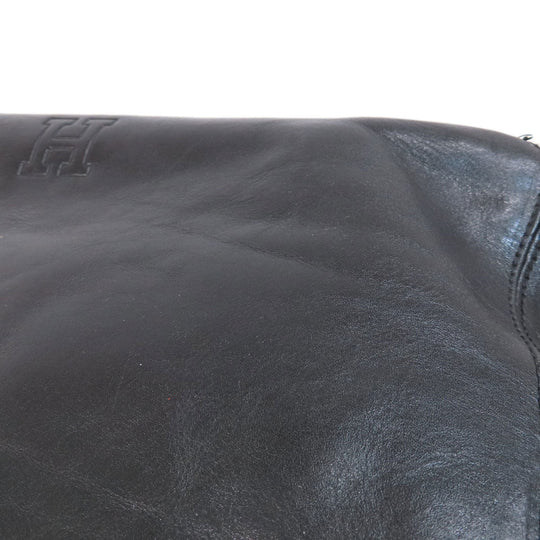 HIROFU Tote Bag leather black logo Women Used Authentic