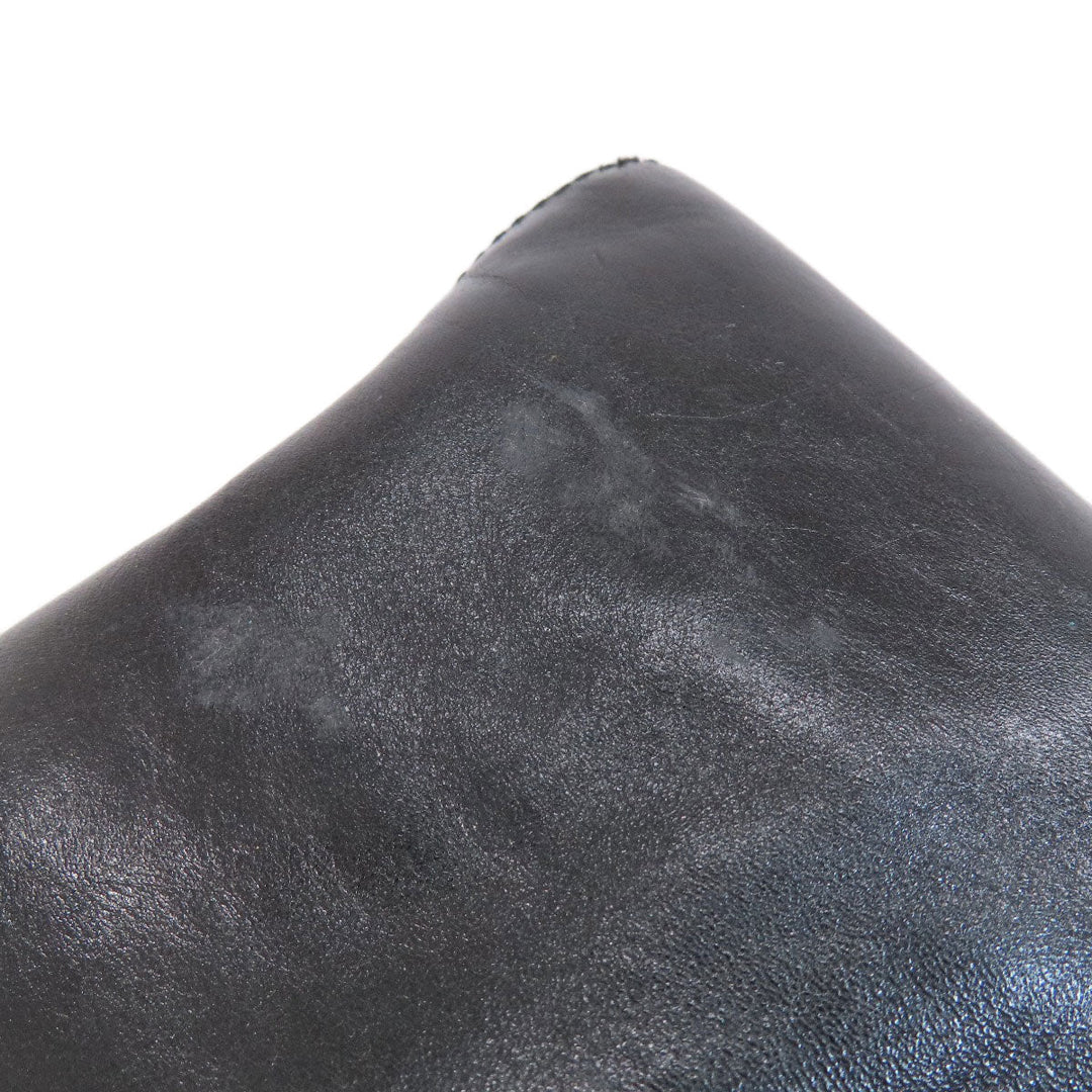 HIROFU Tote Bag leather black logo Women Used Authentic