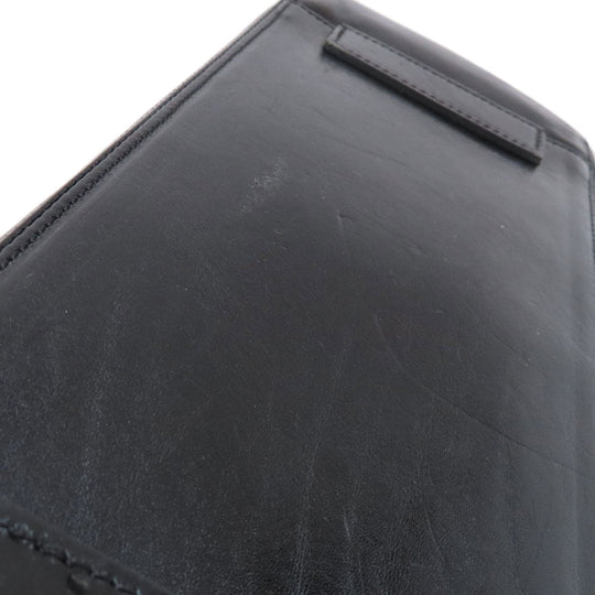 HIROFU Tote Bag leather black logo Women Used Authentic