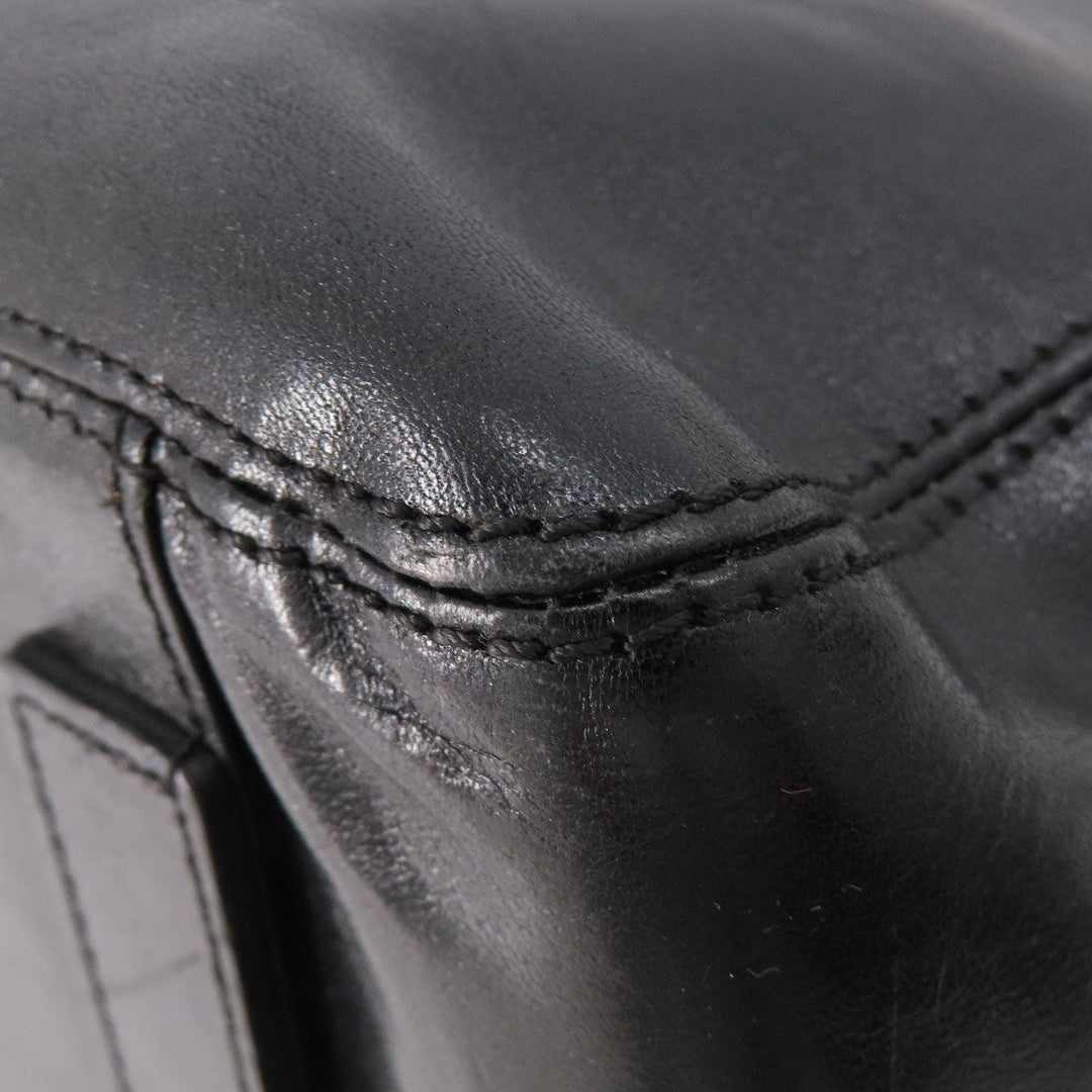 HIROFU Tote Bag leather black logo Women Used Authentic