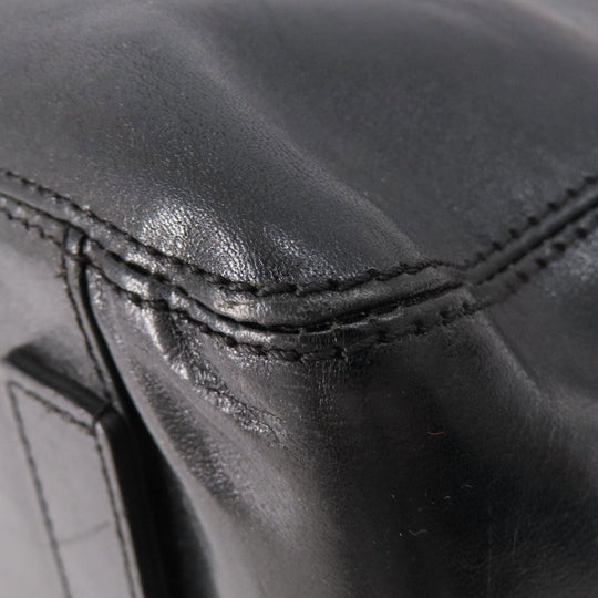 HIROFU Tote Bag leather black logo Women Used Authentic