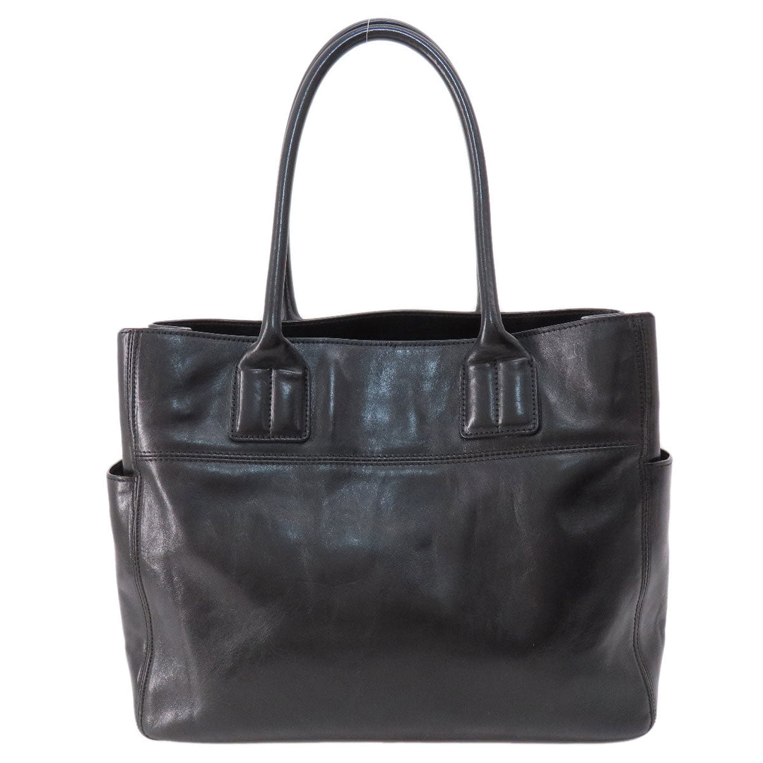 HIROFU Tote Bag leather black logo Women Used Authentic