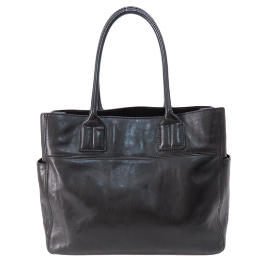 HIROFU Tote Bag leather black logo Women Used Authentic