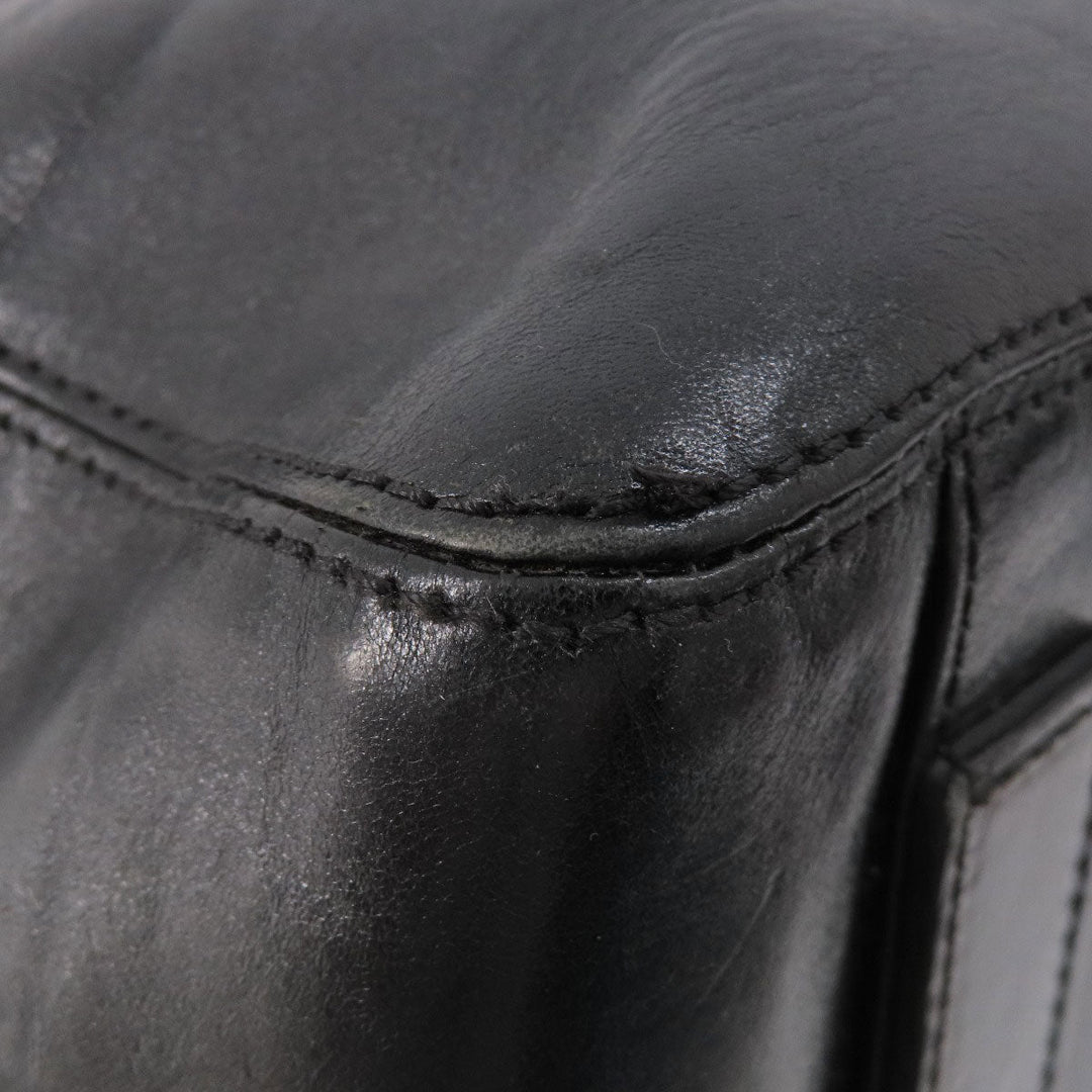 HIROFU Tote Bag leather black logo Women Used Authentic