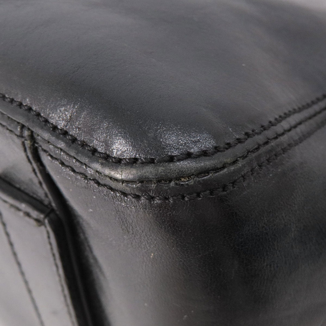 HIROFU Tote Bag leather black logo Women Used Authentic