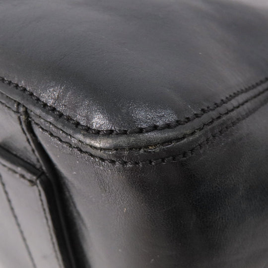 HIROFU Tote Bag leather black logo Women Used Authentic