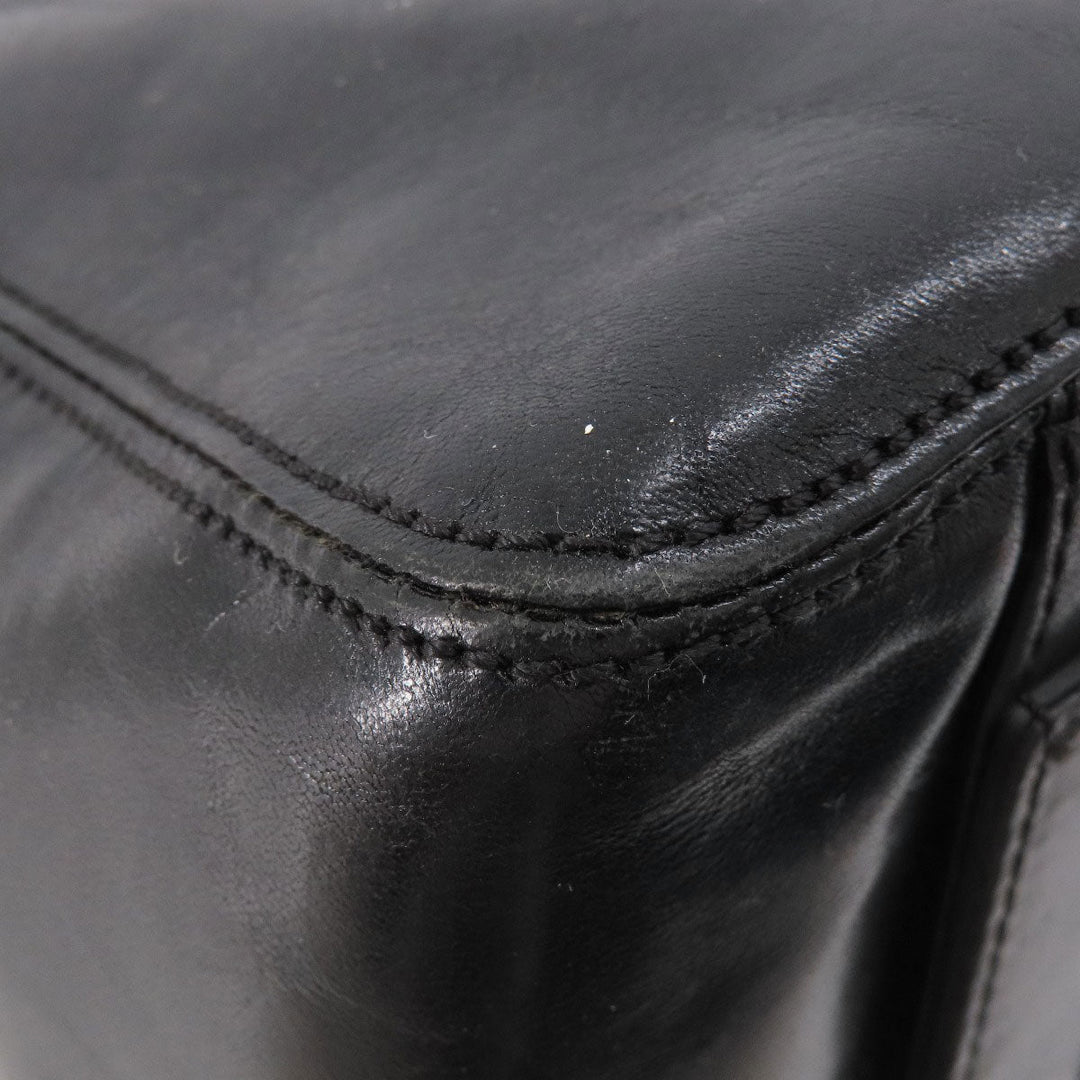 HIROFU Tote Bag leather black logo Women Used Authentic
