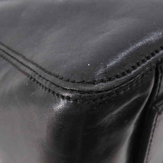 HIROFU Tote Bag leather black logo Women Used Authentic
