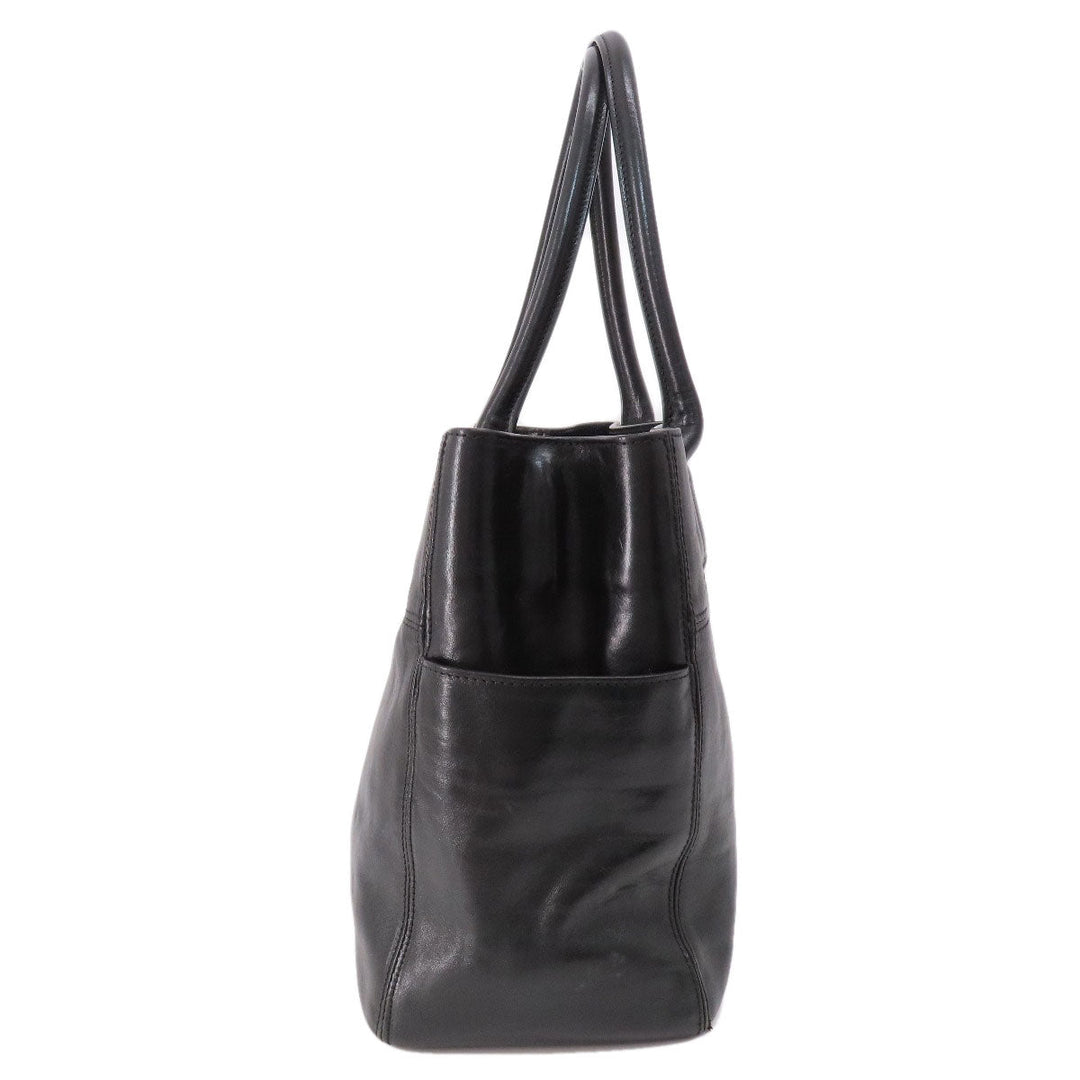 HIROFU Tote Bag leather black logo Women Used Authentic
