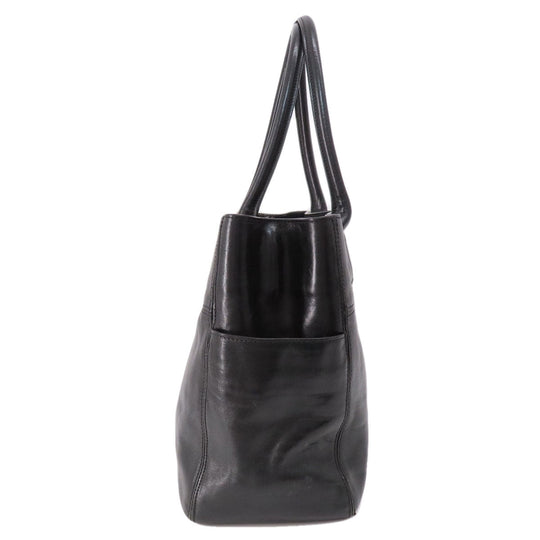 HIROFU Tote Bag leather black logo Women Used Authentic