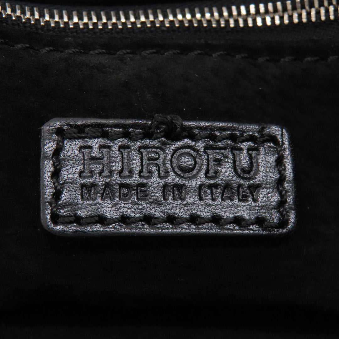 HIROFU Tote Bag leather black logo Women Used Authentic
