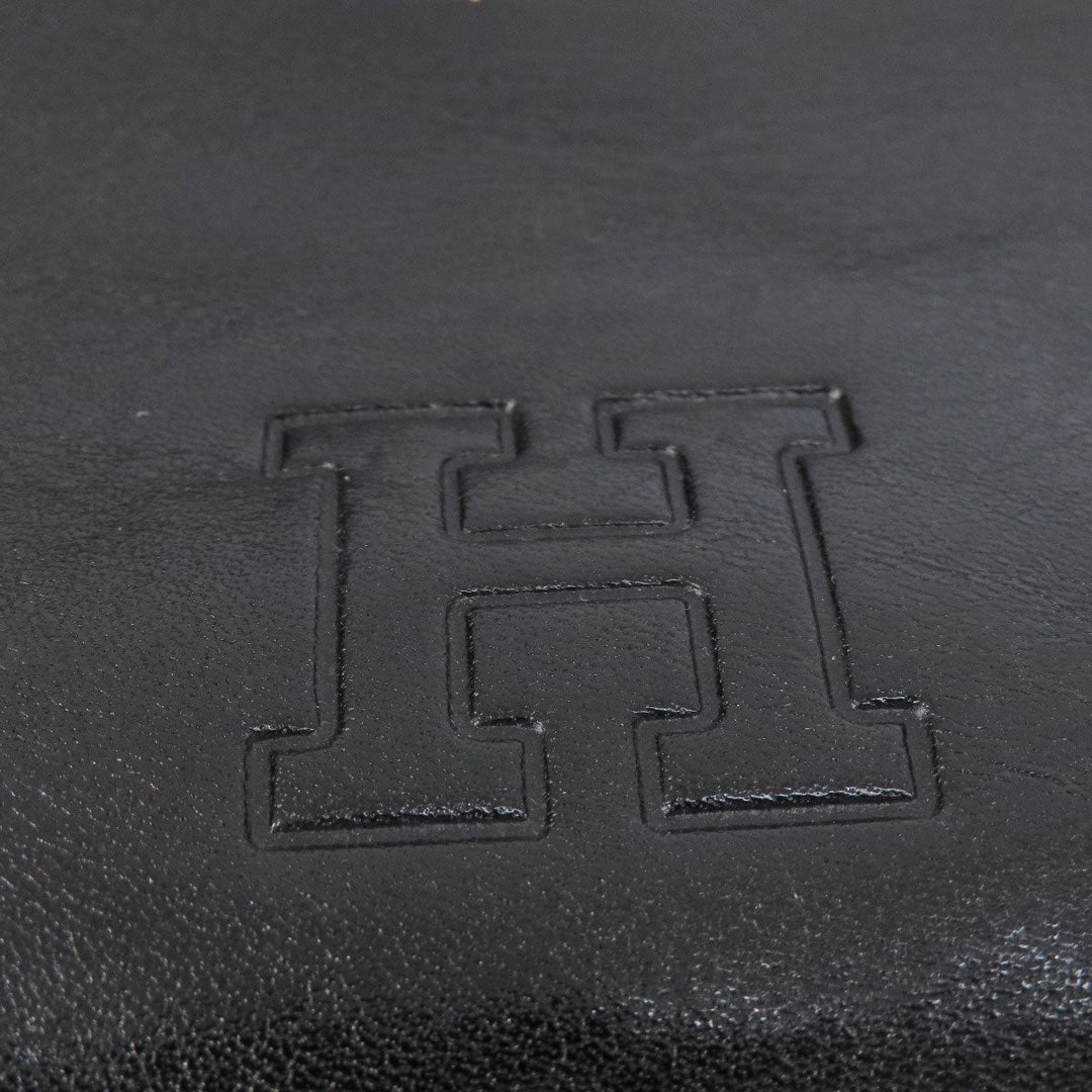 HIROFU Tote Bag leather black logo Women Used Authentic