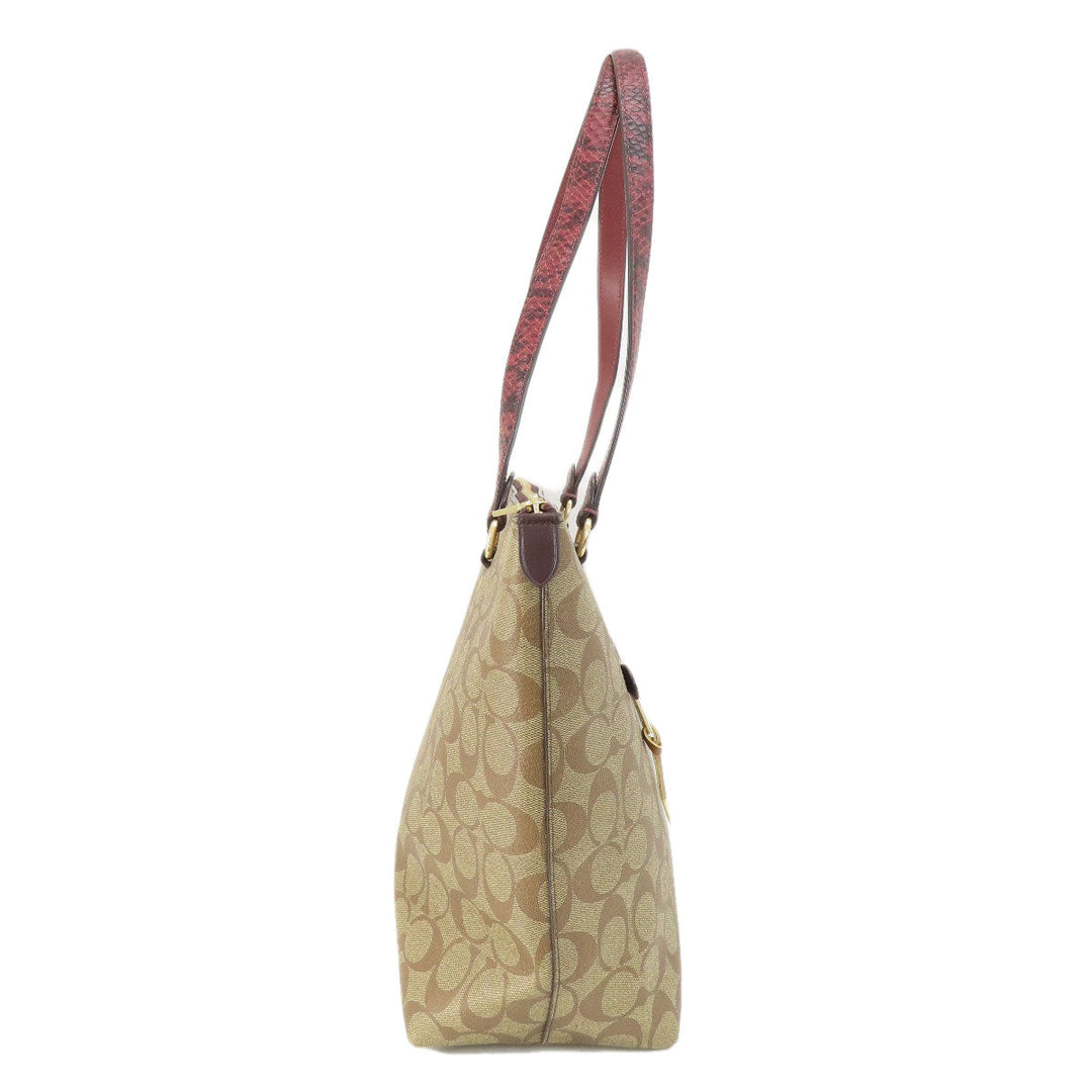 COACH Tote Bag F88233 PVC Brown Signature Women Used Authentic